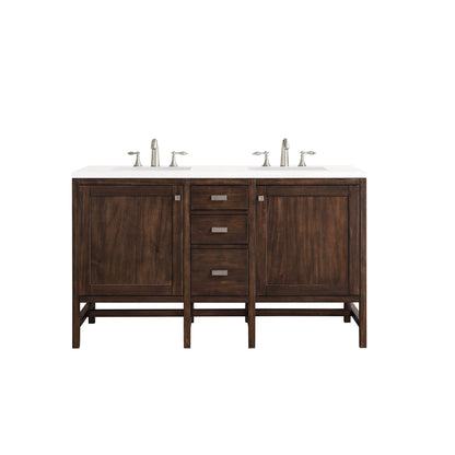 James Martin Vanities Addison 60" Mid Century Acacia Double Vanity Cabinet With 3cm White Zeus Quartz Top