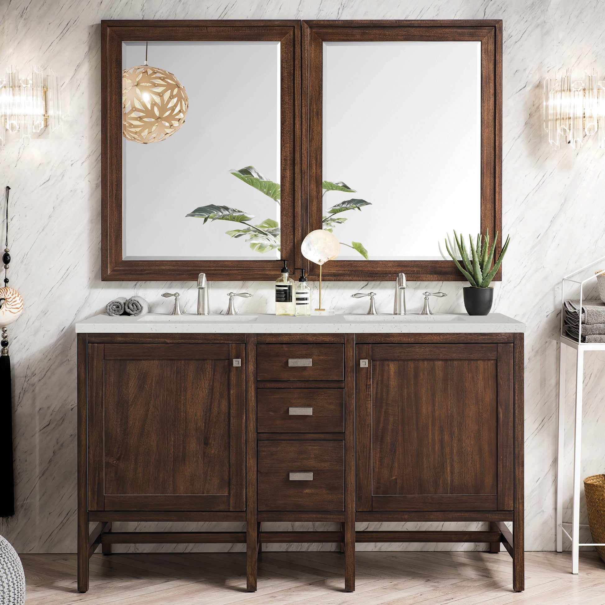 James Martin Vanities Addison 60" Mid-Century Acacia Double Vanity With 3cm Lime Delight Quartz Top