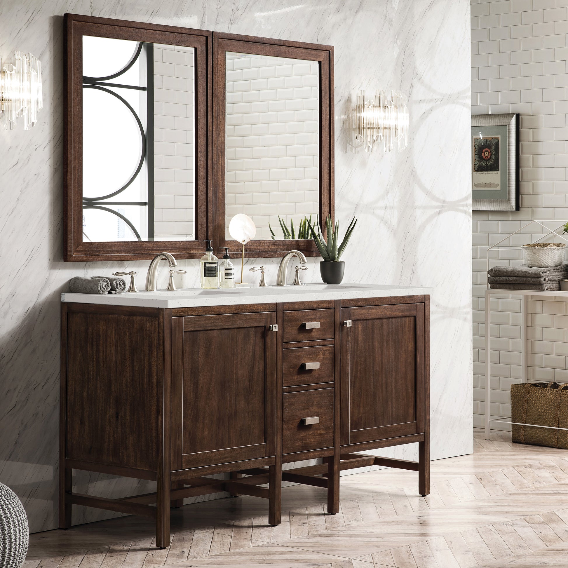 James Martin Vanities Addison 60" Mid-Century Acacia Double Vanity With 3cm Lime Delight Quartz Top