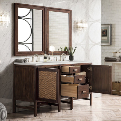 James Martin Vanities Addison 60" Mid-Century Acacia Double Vanity With 3cm Lime Delight Quartz Top