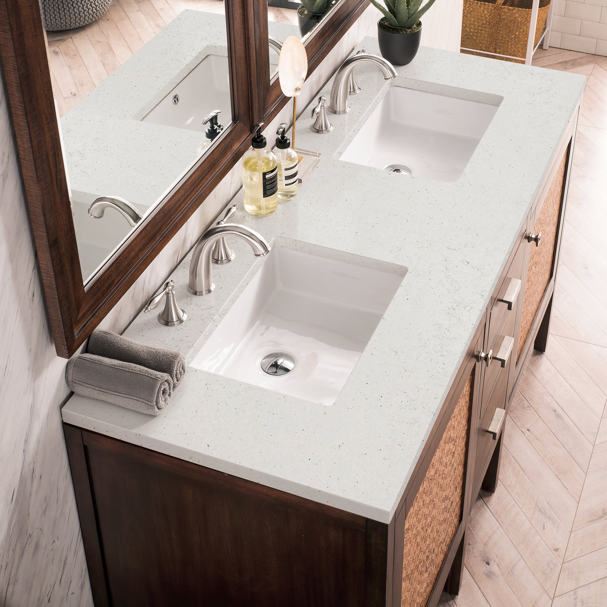 James Martin Vanities Addison 60" Mid-Century Acacia Double Vanity With 3cm Lime Delight Quartz Top