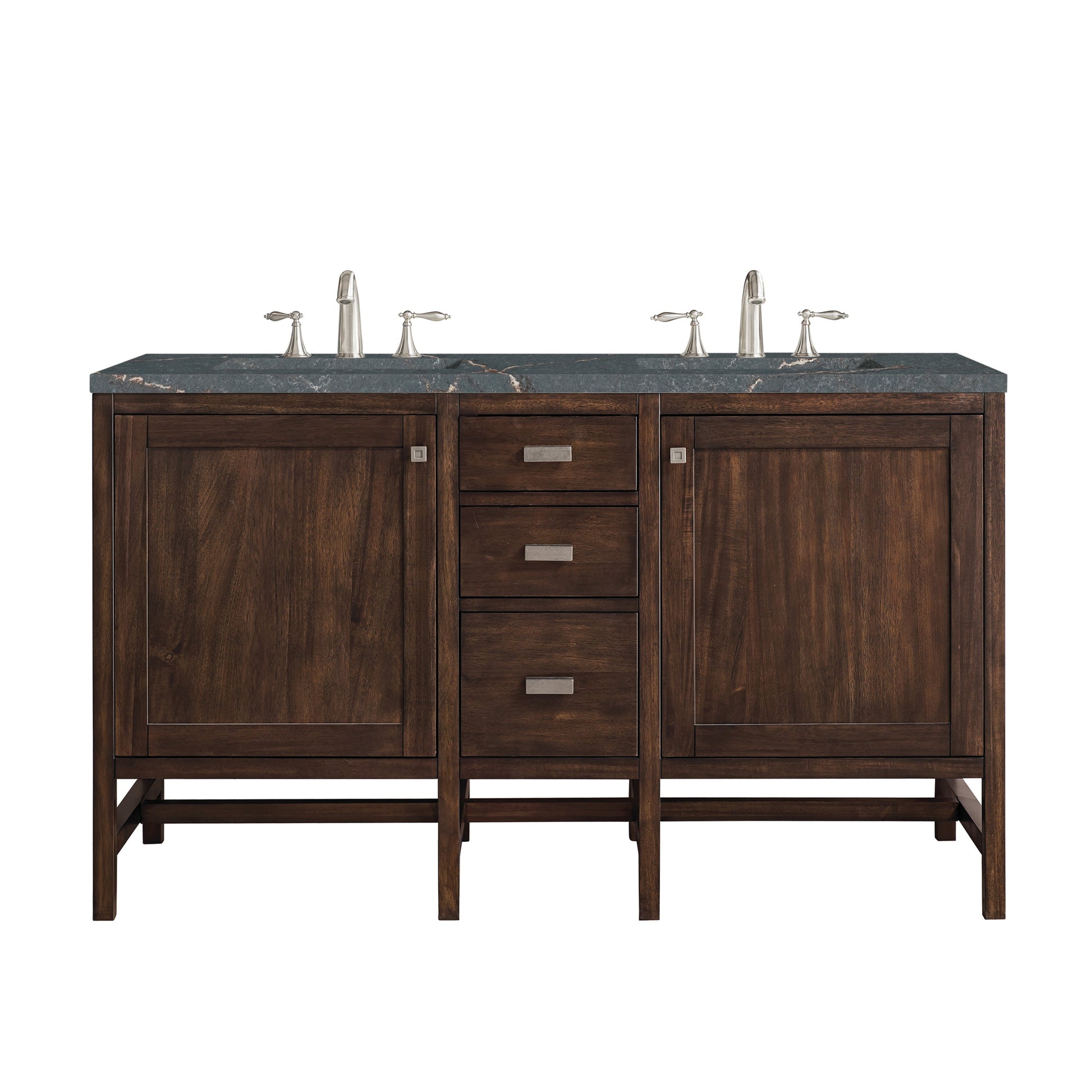 James Martin Vanities Addison 60" Mid-Century Acacia Double Vanity With 3cm Parisien Bleu Quartz Top