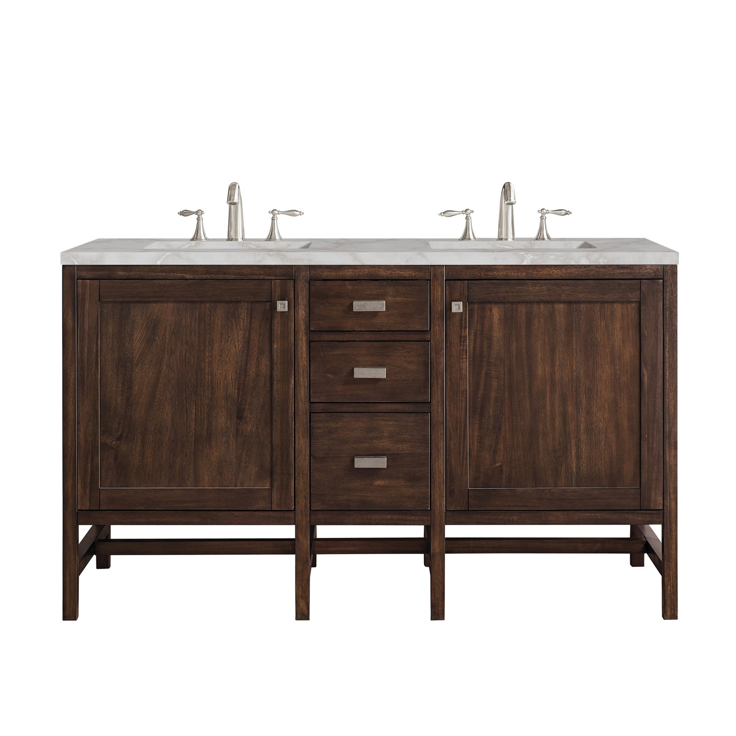 James Martin Vanities Addison 60" Mid-Century Acacia Double Vanity With 3cm Victorian Silver Quartz Top