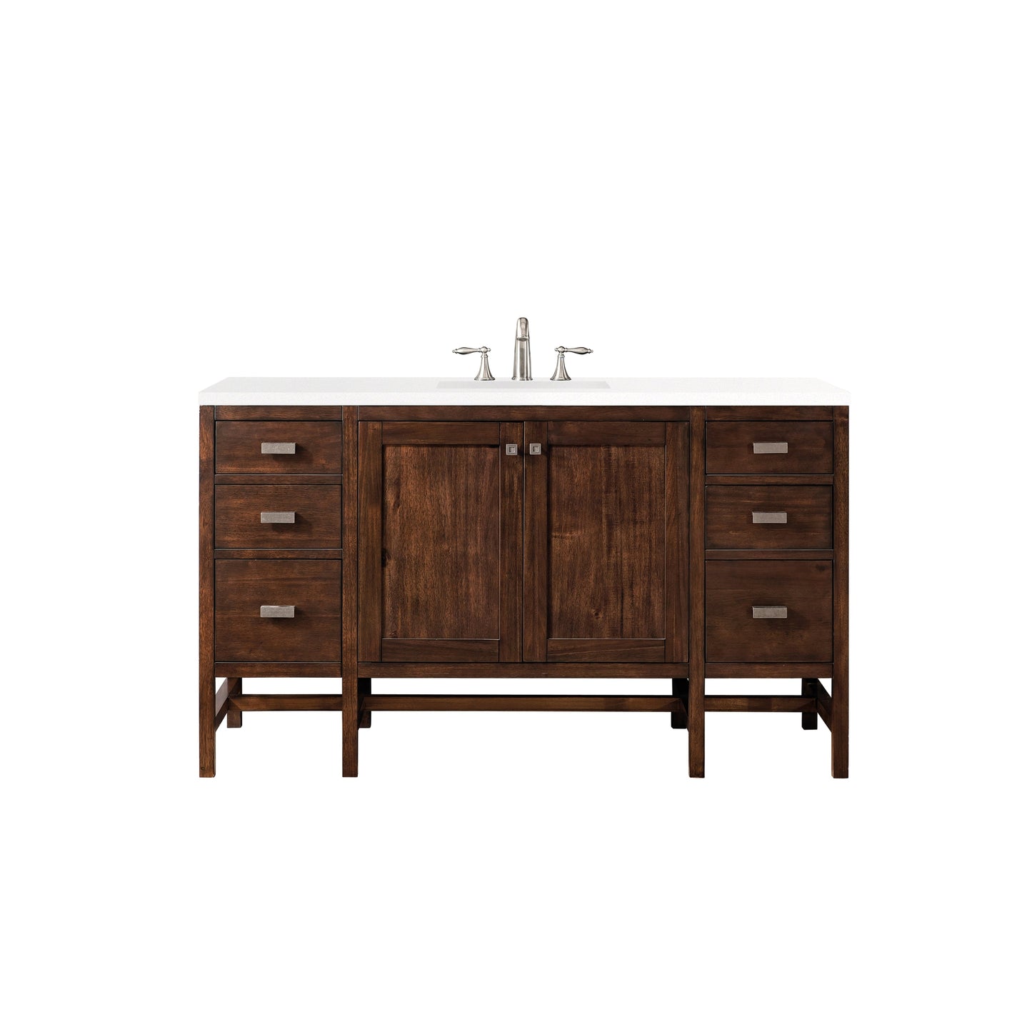 James Martin Vanities Addison 60" Mid Century Acacia Single Vanity Cabinet With 3cm White Zeus Quartz Top