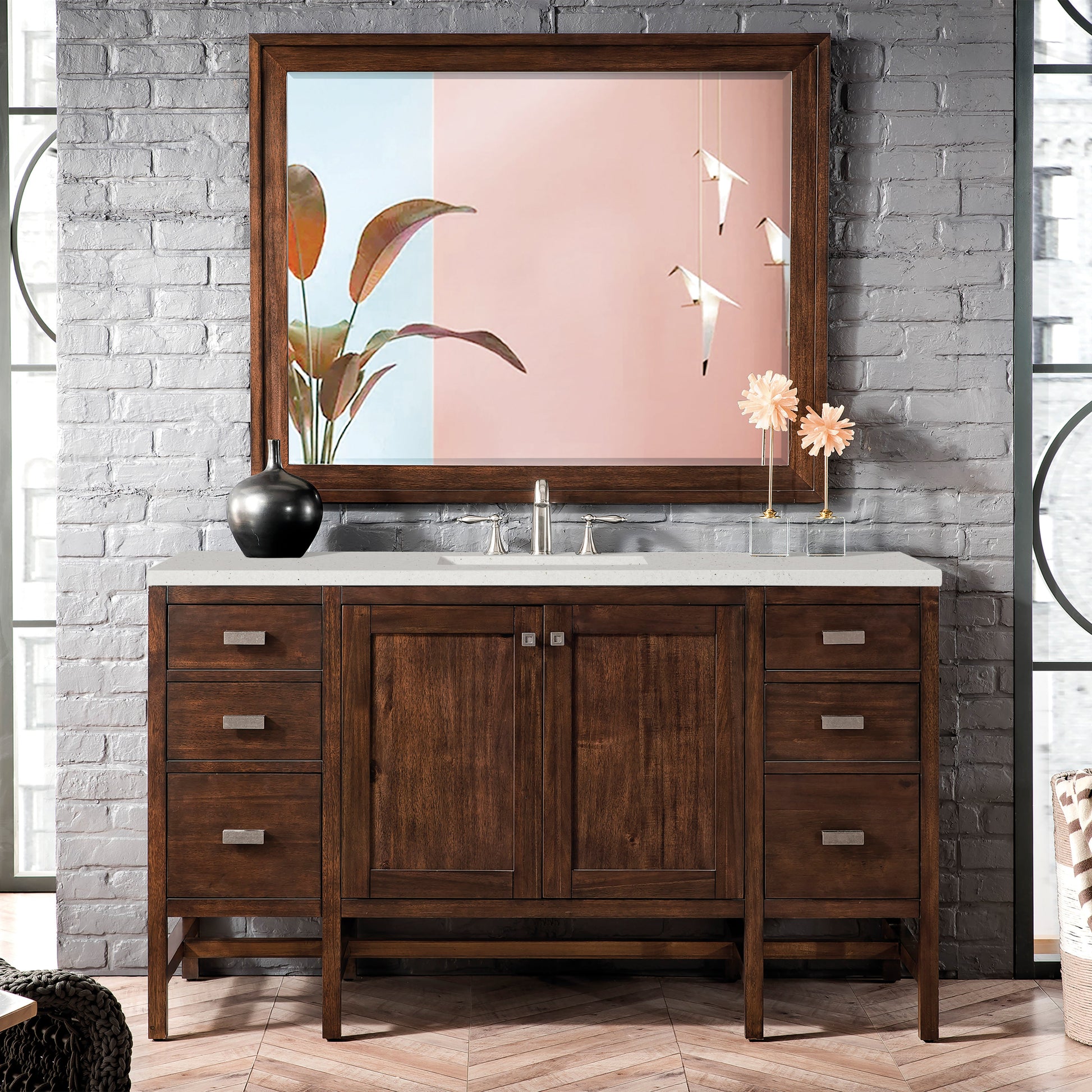 James Martin Vanities Addison 60" Mid-Century Acacia Single Vanity With 3cm Lime Delight Quartz Top