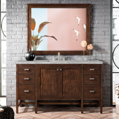 James Martin Vanities Addison 60" Mid-Century Acacia Single Vanity With 3cm Victorian Silver Quartz Top