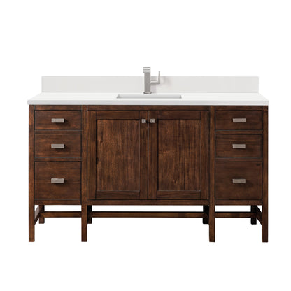 James Martin Vanities Addison 60" Mid-Century Acacia Single Vanity With Single Hole 3cm White Zeus Quartz Top & Backsplash