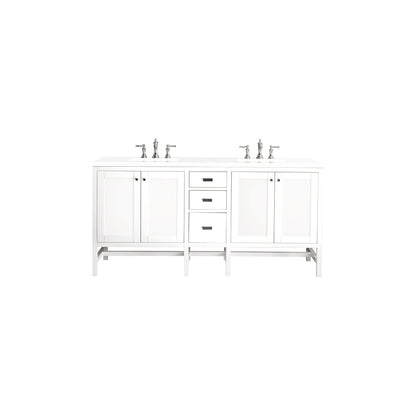 James Martin Vanities Addison 72" Glossy White Double Vanity Cabinet With 3cm White Zeus Quartz Top