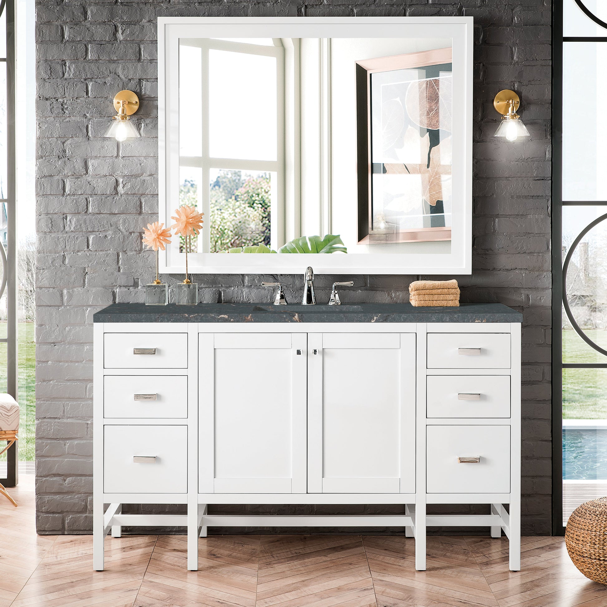 James Martin Vanities Addison 72" Glossy White Double Vanity With 3cm Parisien Bleu Quartz Top