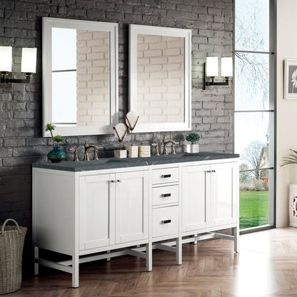 James Martin Vanities Addison 72" Glossy White Double Vanity With 3cm Parisien Bleu Quartz Top