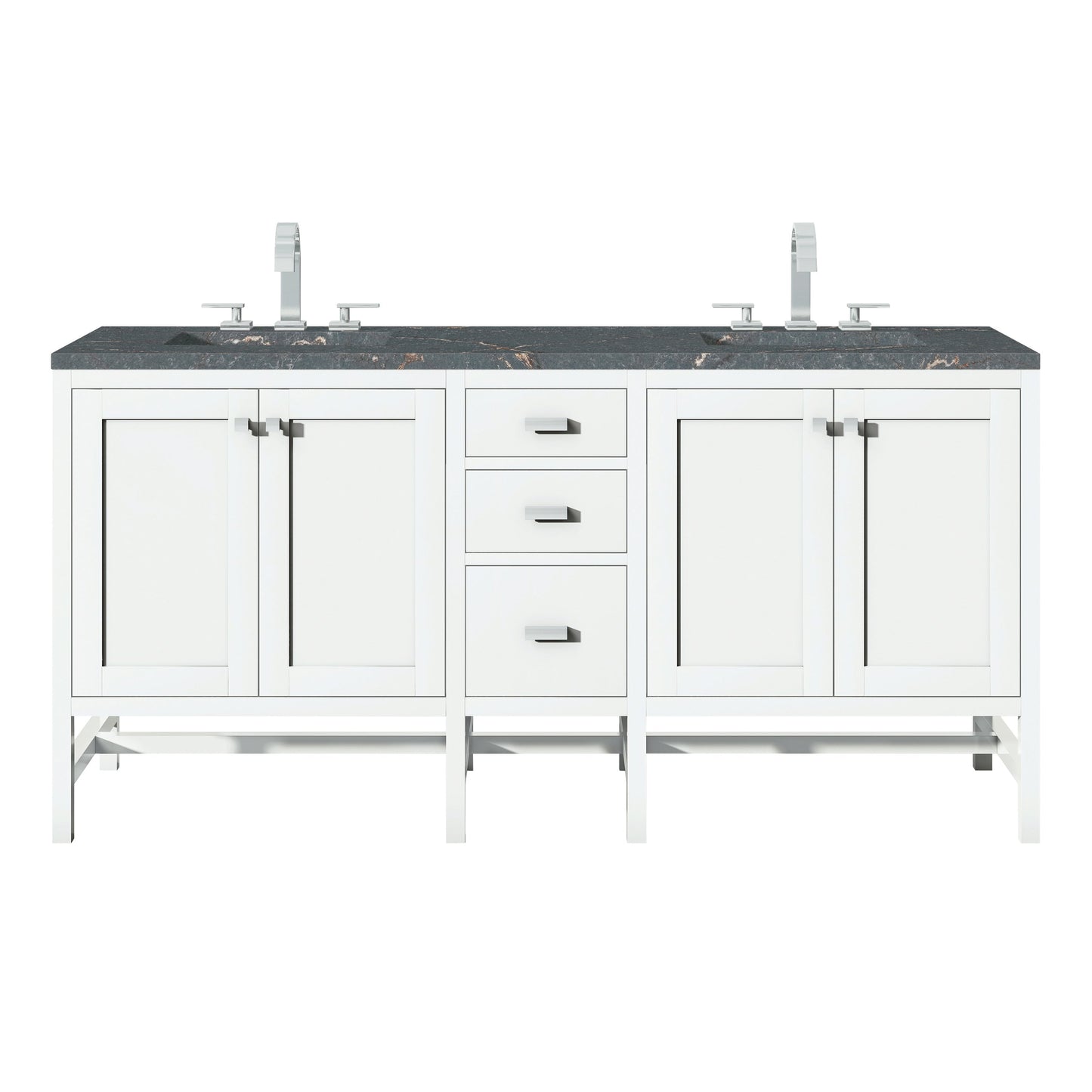 James Martin Vanities Addison 72" Glossy White Double Vanity With 3cm Parisien Bleu Quartz Top