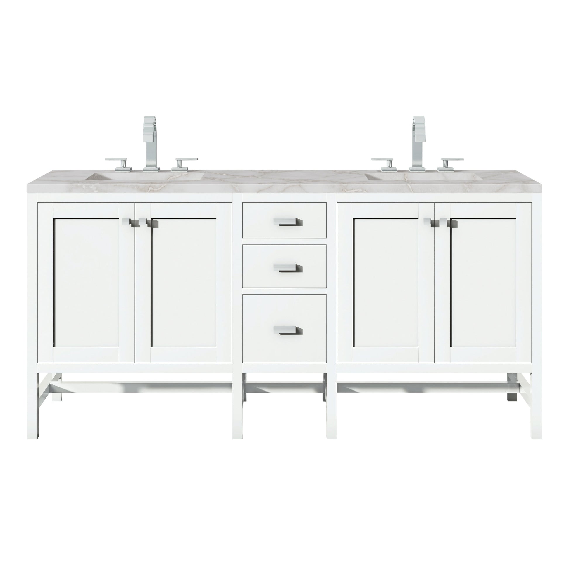 James Martin Vanities Addison 72" Glossy White Double Vanity With 3cm Victorian Silver Quartz Top