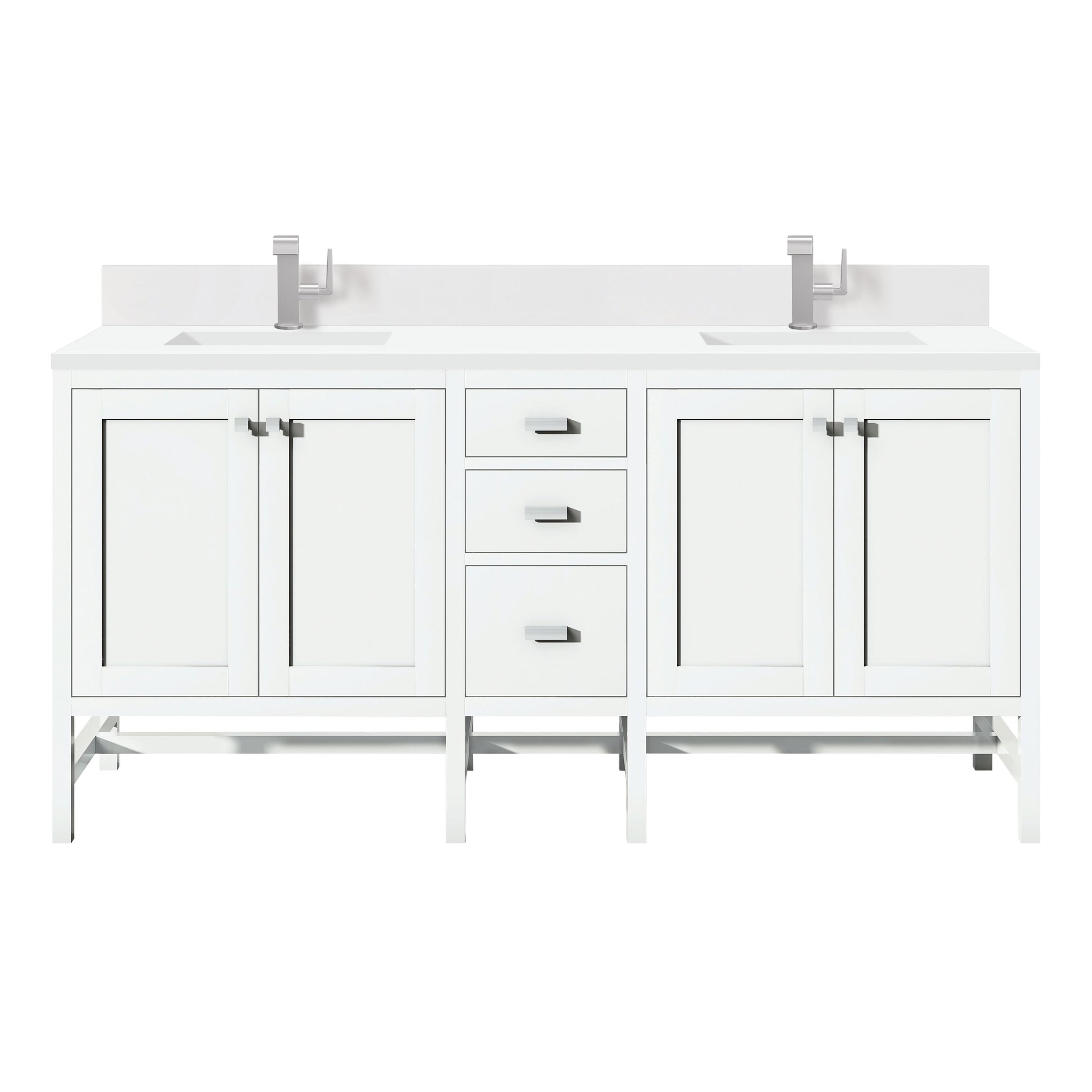 James Martin Vanities Addison 72" Glossy White Double Vanity With Single Hole 3cm White Zeus Quartz Top & Backsplash