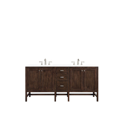 James Martin Vanities Addison 72" Mid Century Acacia Double Vanity Cabinet With 3cm White Zeus Quartz Top