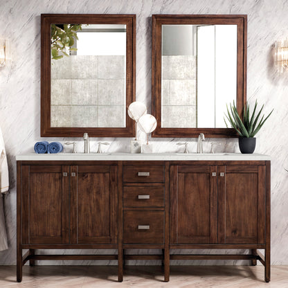 James Martin Vanities Addison 72" Mid-Century Acacia Double Vanity With 3cm Lime Delight Quartz Top