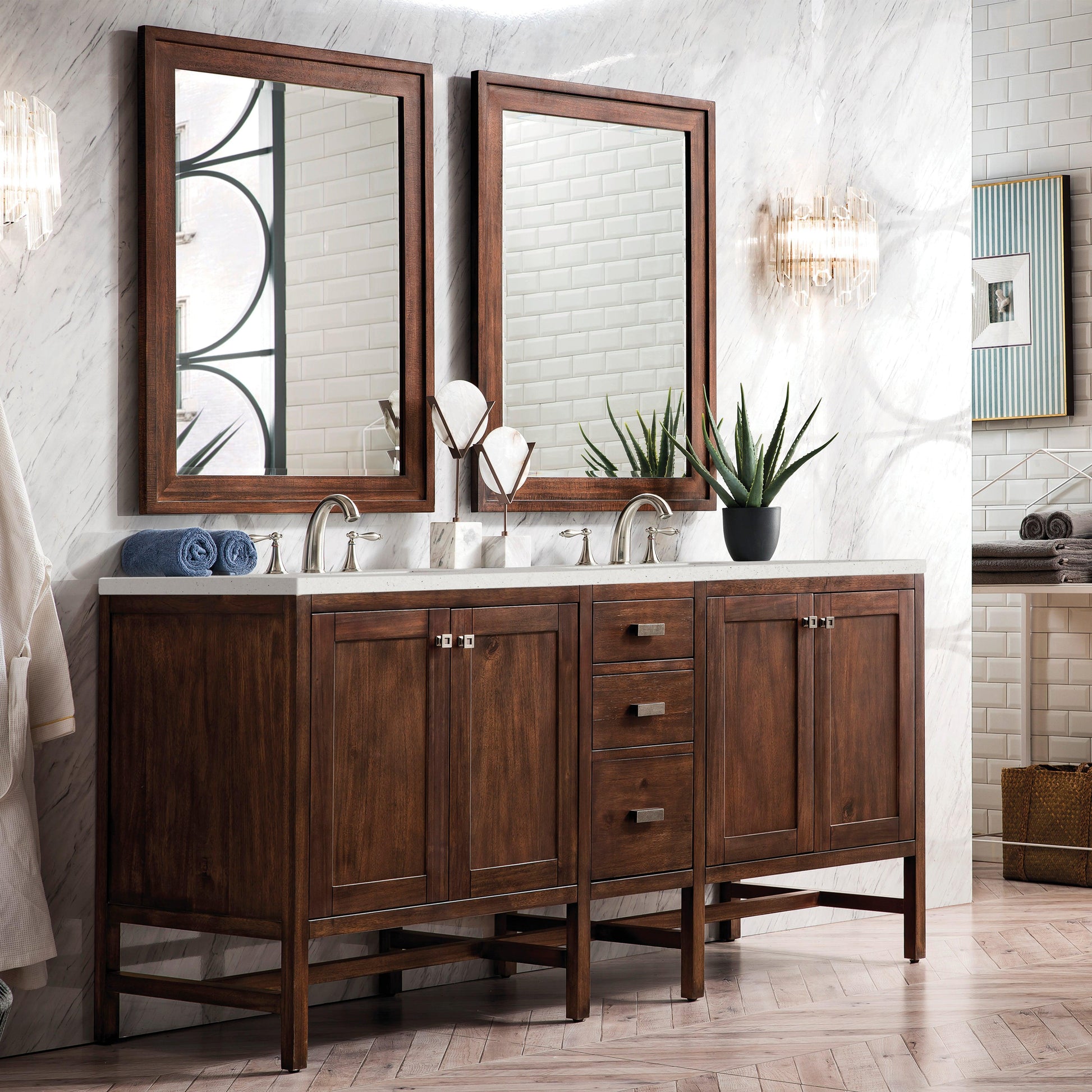 James Martin Vanities Addison 72" Mid-Century Acacia Double Vanity With 3cm Lime Delight Quartz Top