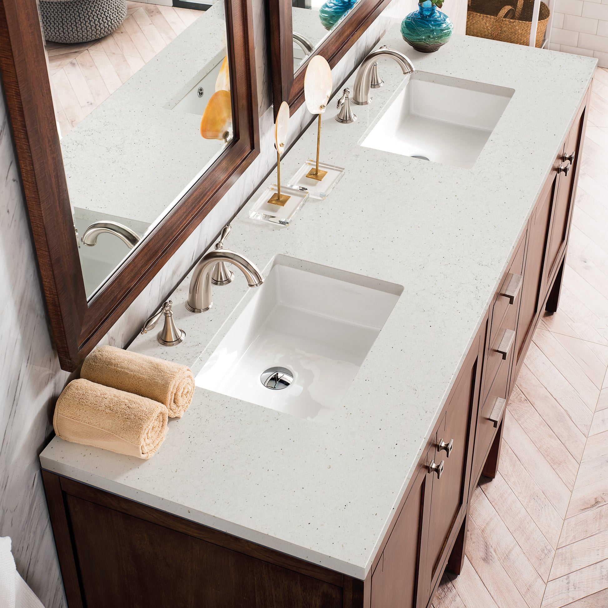 James Martin Vanities Addison 72" Mid-Century Acacia Double Vanity With 3cm Lime Delight Quartz Top