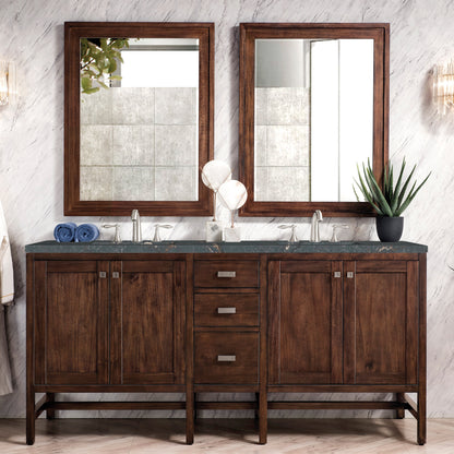 James Martin Vanities Addison 72" Mid-Century Acacia Double Vanity With 3cm Parisien Bleu Quartz Top