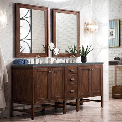 James Martin Vanities Addison 72" Mid-Century Acacia Double Vanity With 3cm Parisien Bleu Quartz Top