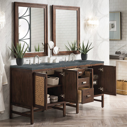 James Martin Vanities Addison 72" Mid-Century Acacia Double Vanity With 3cm Parisien Bleu Quartz Top