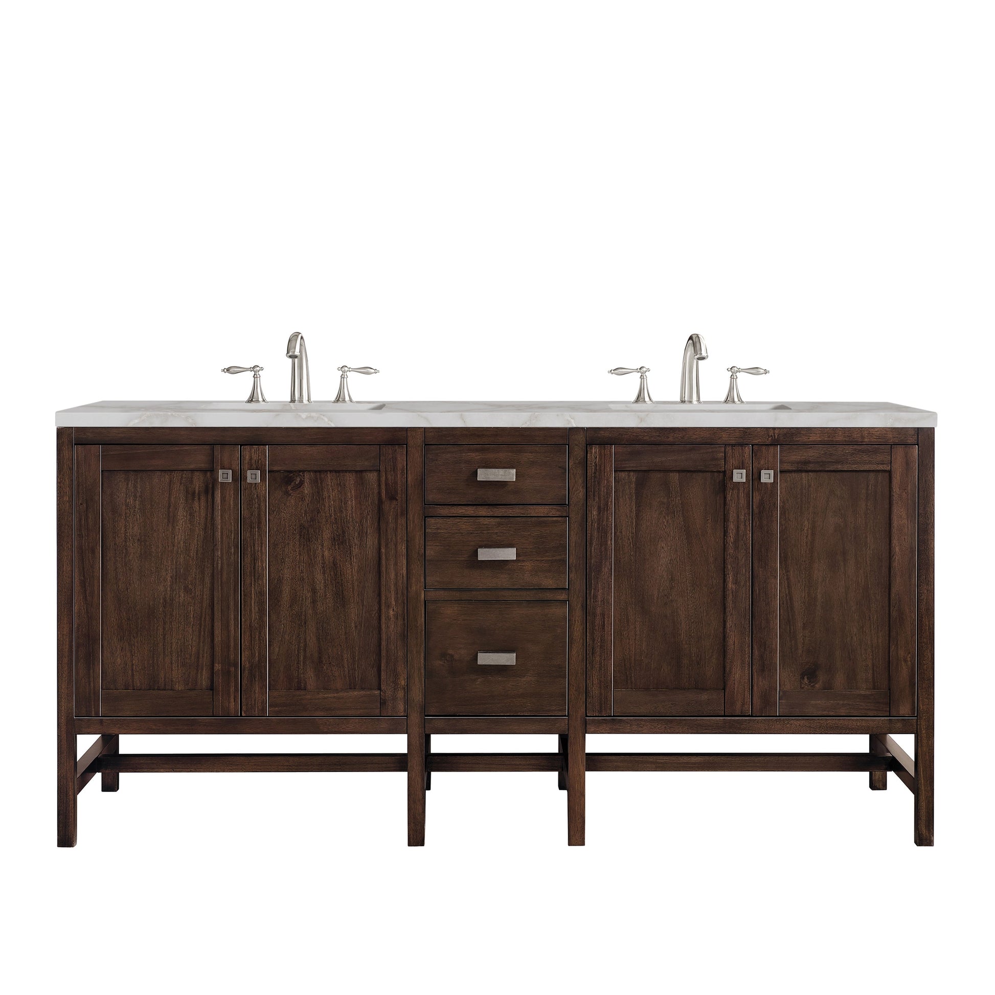 James Martin Vanities Addison 72" Mid-Century Acacia Double Vanity With 3cm Victorian Silver Quartz Top