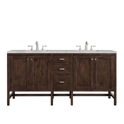 James Martin Vanities Addison 72" Mid-Century Acacia Double Vanity With 3cm Victorian Silver Quartz Top