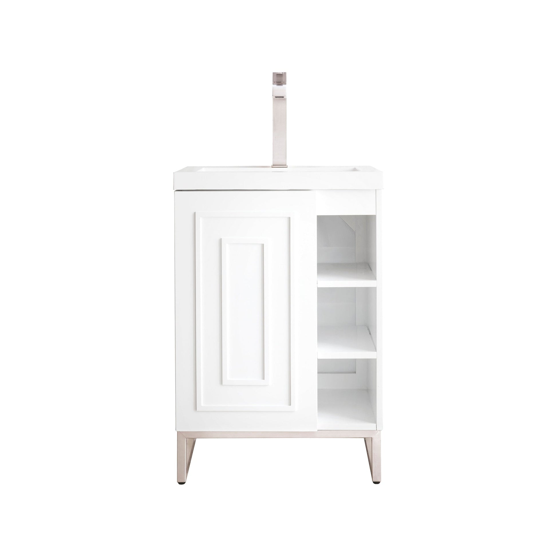 James Martin Vanities Alicante 24" Glossy White, Brushed Nickel Single Vanity Cabinet With White Glossy Composite Countertop