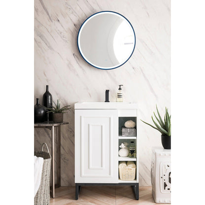 James Martin Vanities Alicante 24" Glossy White, Matte Black Single Vanity Cabinet With White Glossy Composite Countertop