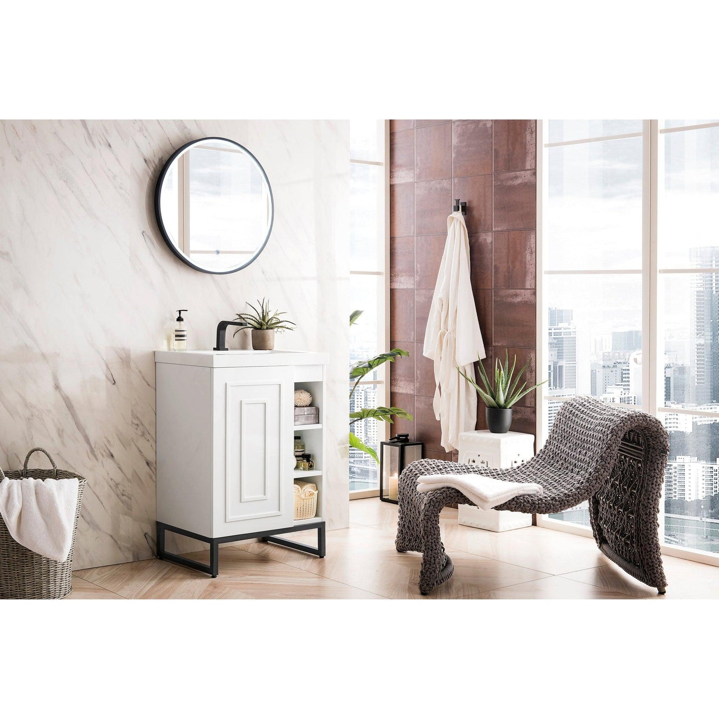 James Martin Vanities Alicante 24" Glossy White, Matte Black Single Vanity Cabinet With White Glossy Composite Countertop