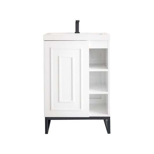 James Martin Vanities Alicante 24" Glossy White, Matte Black Single Vanity Cabinet With White Glossy Composite Countertop