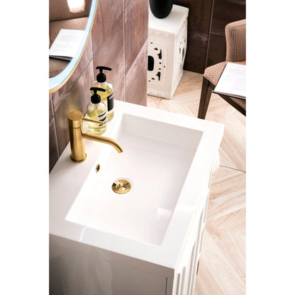 James Martin Vanities Alicante 24" Glossy White, Radiant Gold Single Vanity Cabinet With White Glossy Composite Countertop