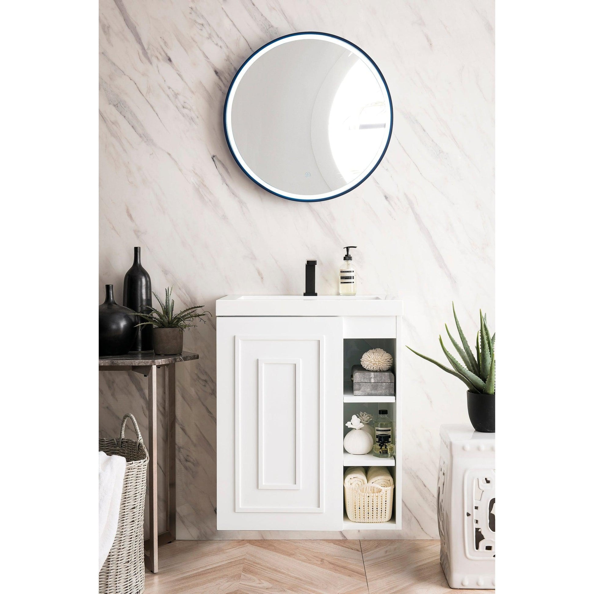 James Martin Vanities Alicante 24" Glossy White w/ White Glossy Composite Countertop Single Vanity Cabinet