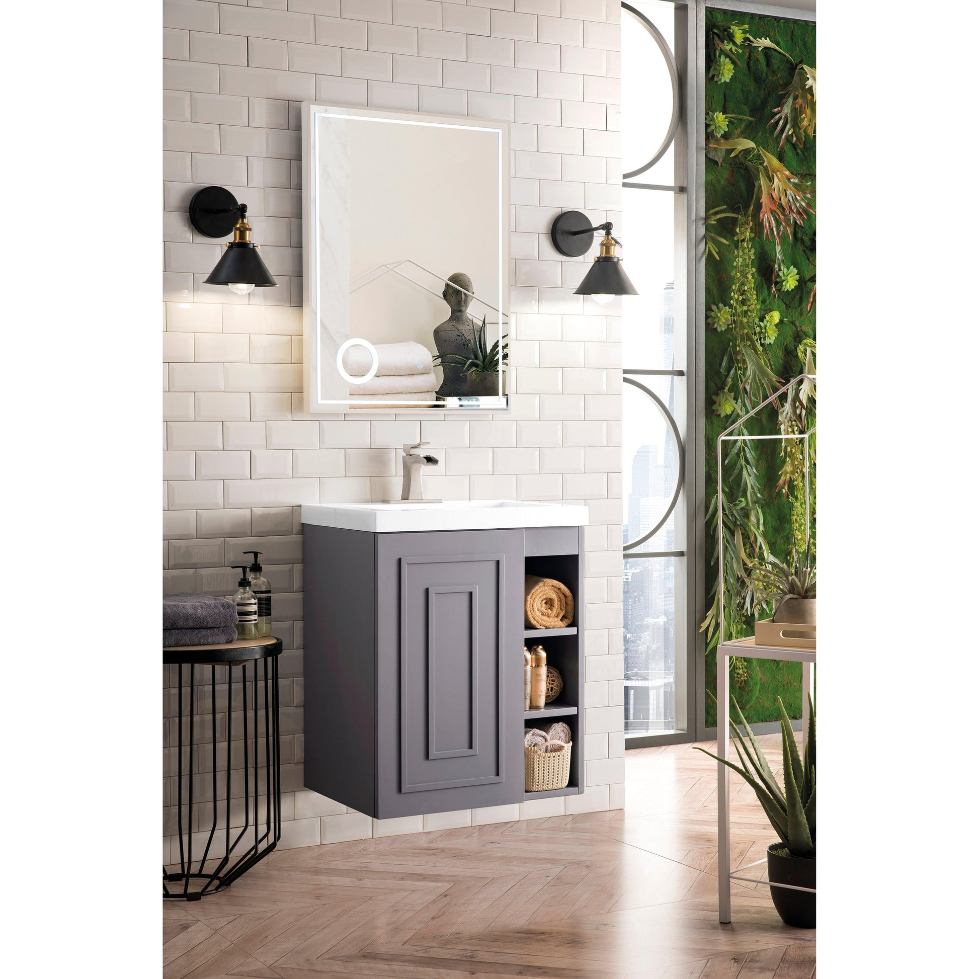 James Martin Vanities Alicante 24" Grey Smoke Single Vanity Cabinet With White Glossy Composite Countertop