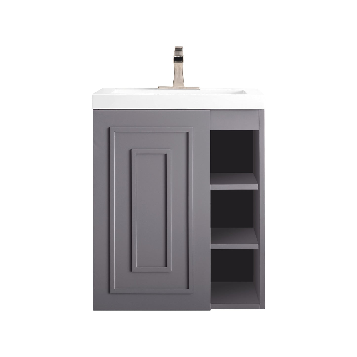 James Martin Vanities Alicante 24" Grey Smoke Single Vanity Cabinet With White Glossy Composite Countertop