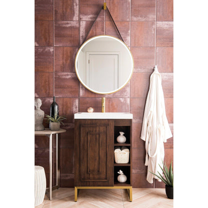 James Martin Vanities Alicante 24" Mid Century Acacia, Radiant Gold Single Vanity Cabinet With White Glossy Composite Countertop