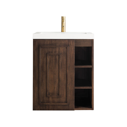 James Martin Vanities Alicante 24" Mid Century Acacia Single Vanity Cabinet With White Glossy Composite Countertop