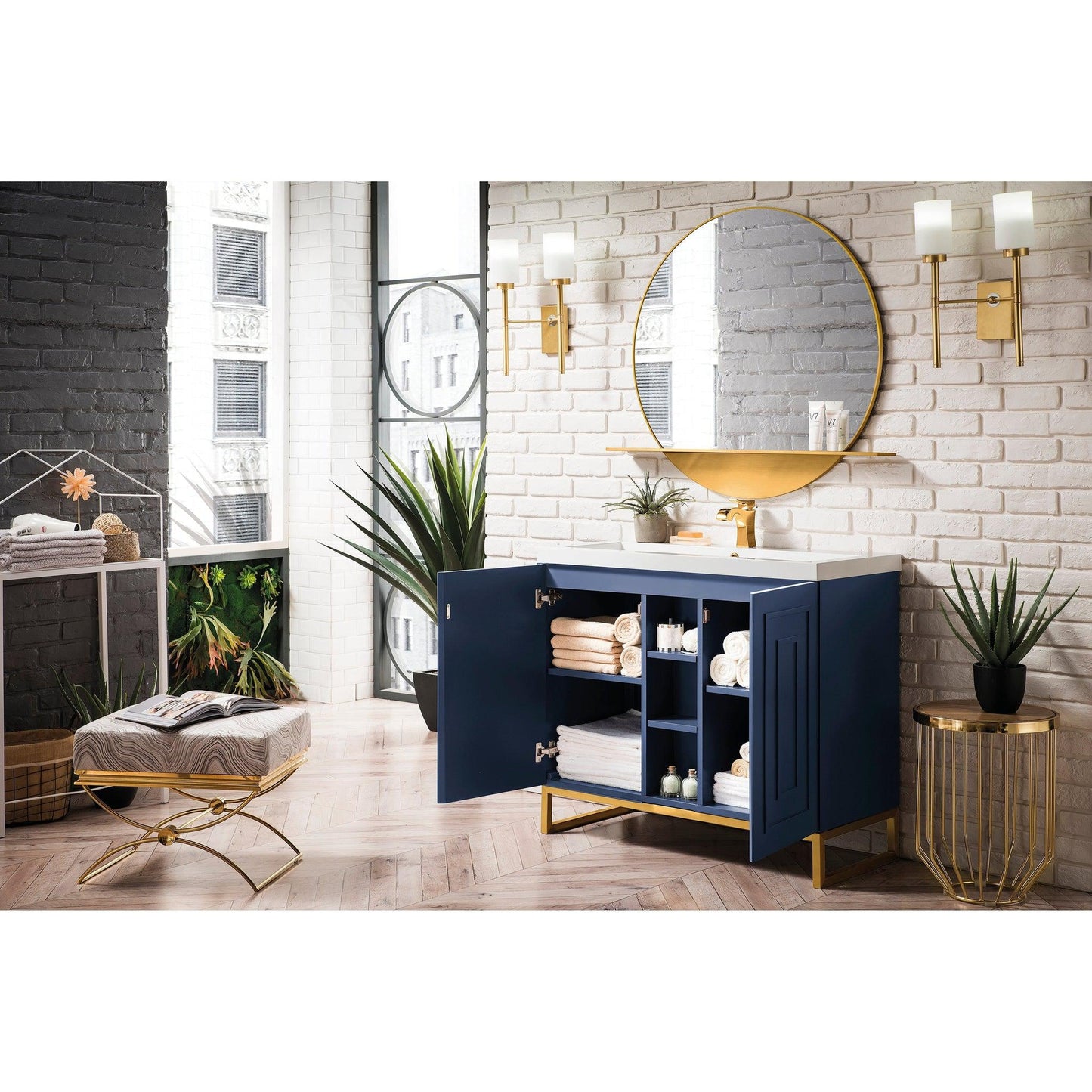 James Martin Vanities Alicante 39.5" Azure Blue, Radiant Gold Single Vanity Cabinet With White Glossy Composite Countertop