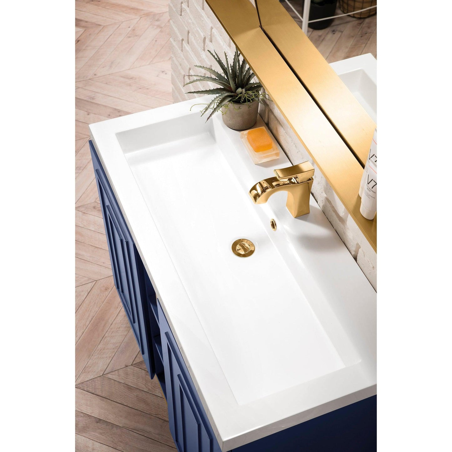 James Martin Vanities Alicante 39.5" Azure Blue, Radiant Gold Single Vanity Cabinet With White Glossy Composite Countertop