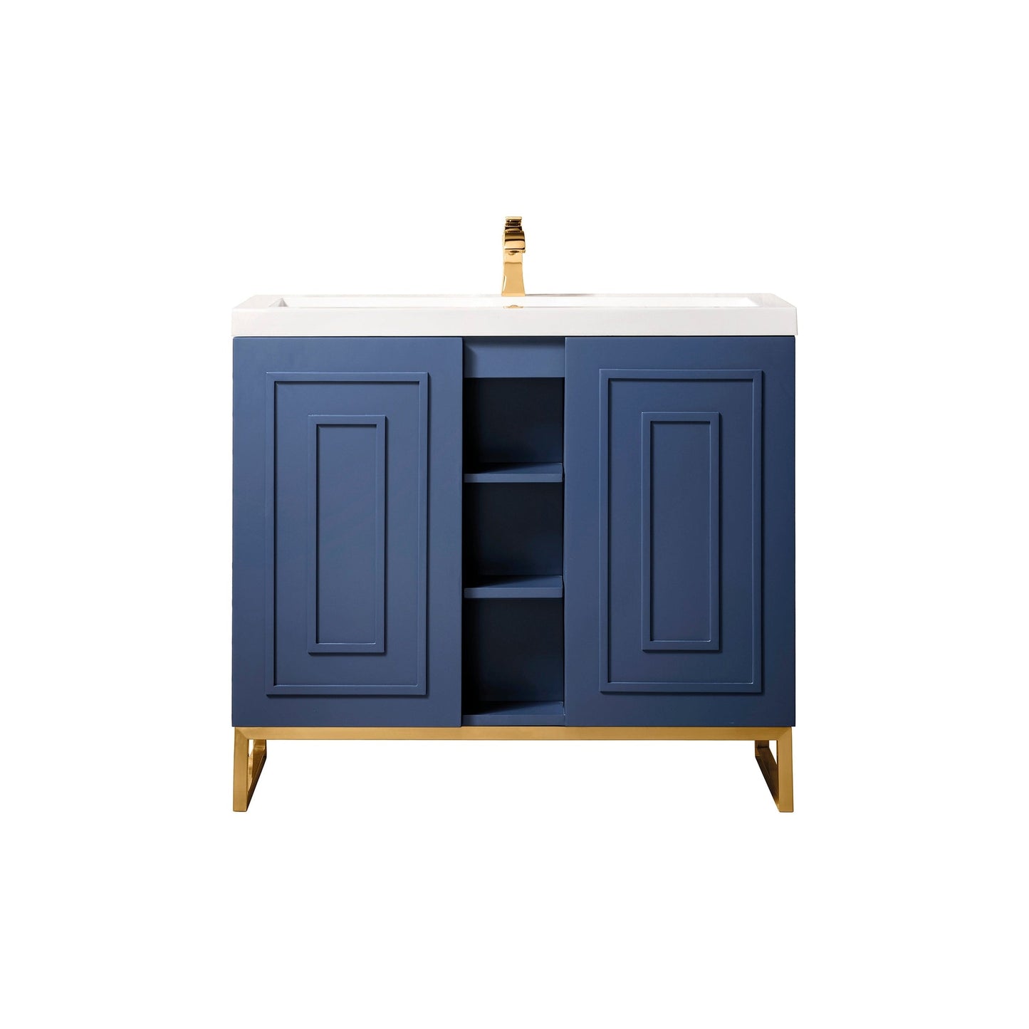 James Martin Vanities Alicante 39.5" Azure Blue, Radiant Gold Single Vanity Cabinet With White Glossy Composite Countertop