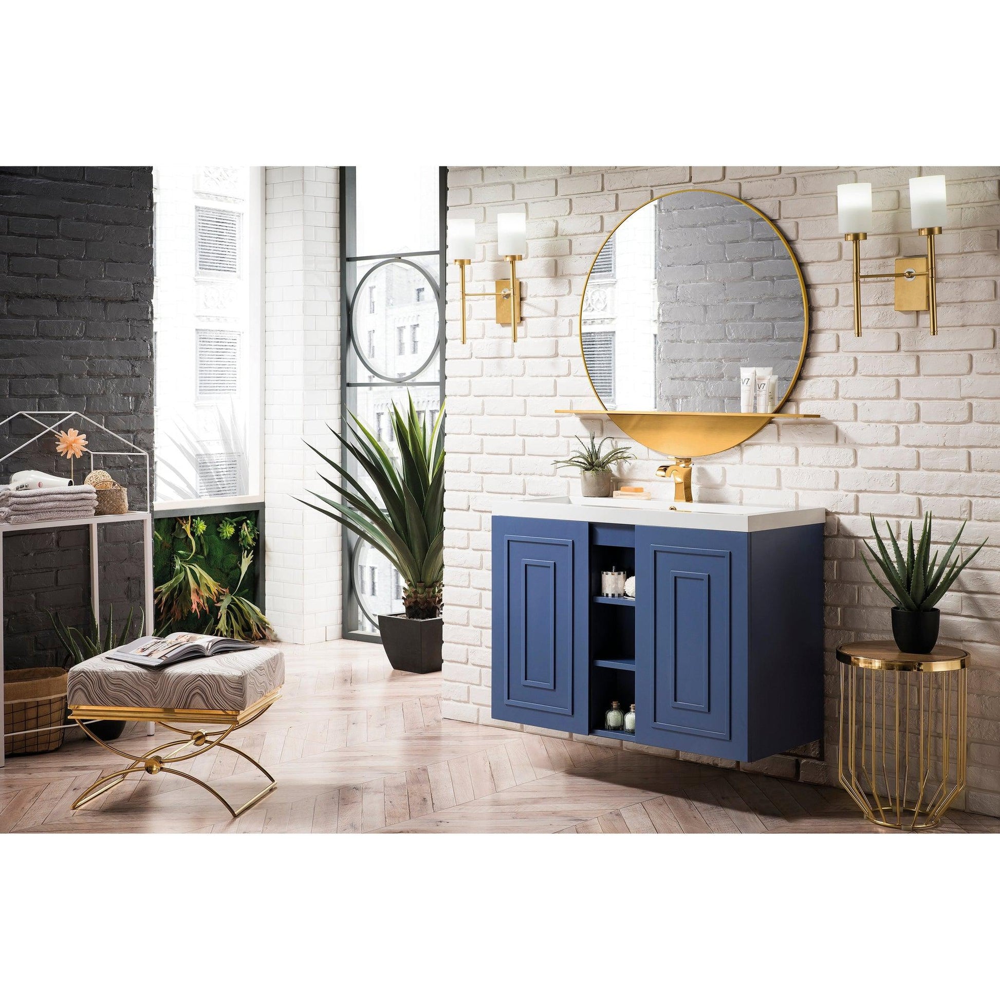 James Martin Vanities Alicante 39.5" Azure Blue Single Vanity Cabinet With White Glossy Composite Countertop