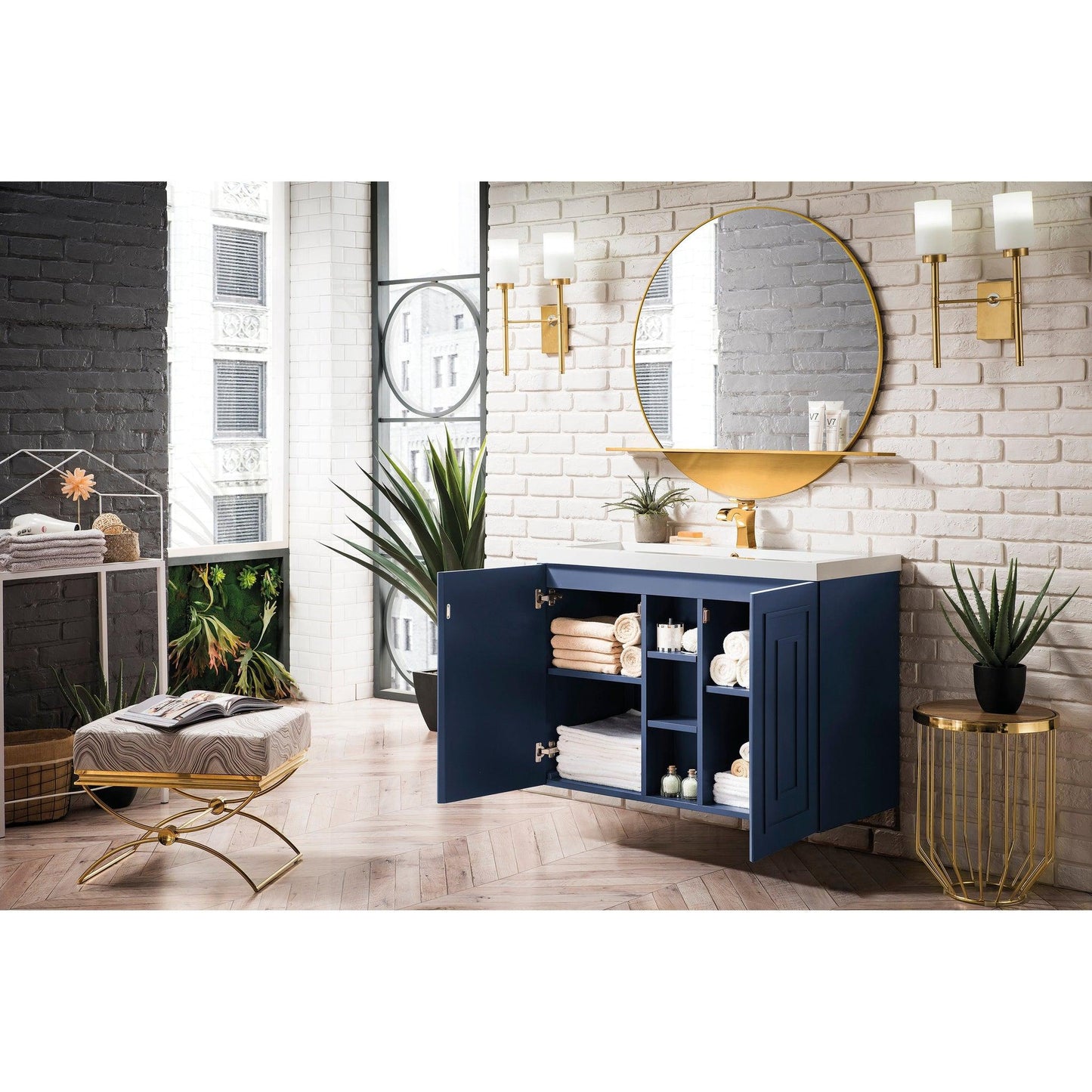 James Martin Vanities Alicante 39.5" Azure Blue Single Vanity Cabinet With White Glossy Composite Countertop