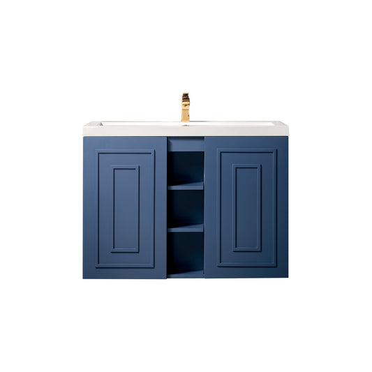 James Martin Vanities Alicante 39.5" Azure Blue Single Vanity Cabinet With White Glossy Composite Countertop