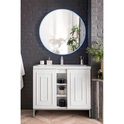 James Martin Vanities Alicante 39.5" Glossy White, Brushed Nickel Single Vanity Cabinet With White Glossy Composite Countertop