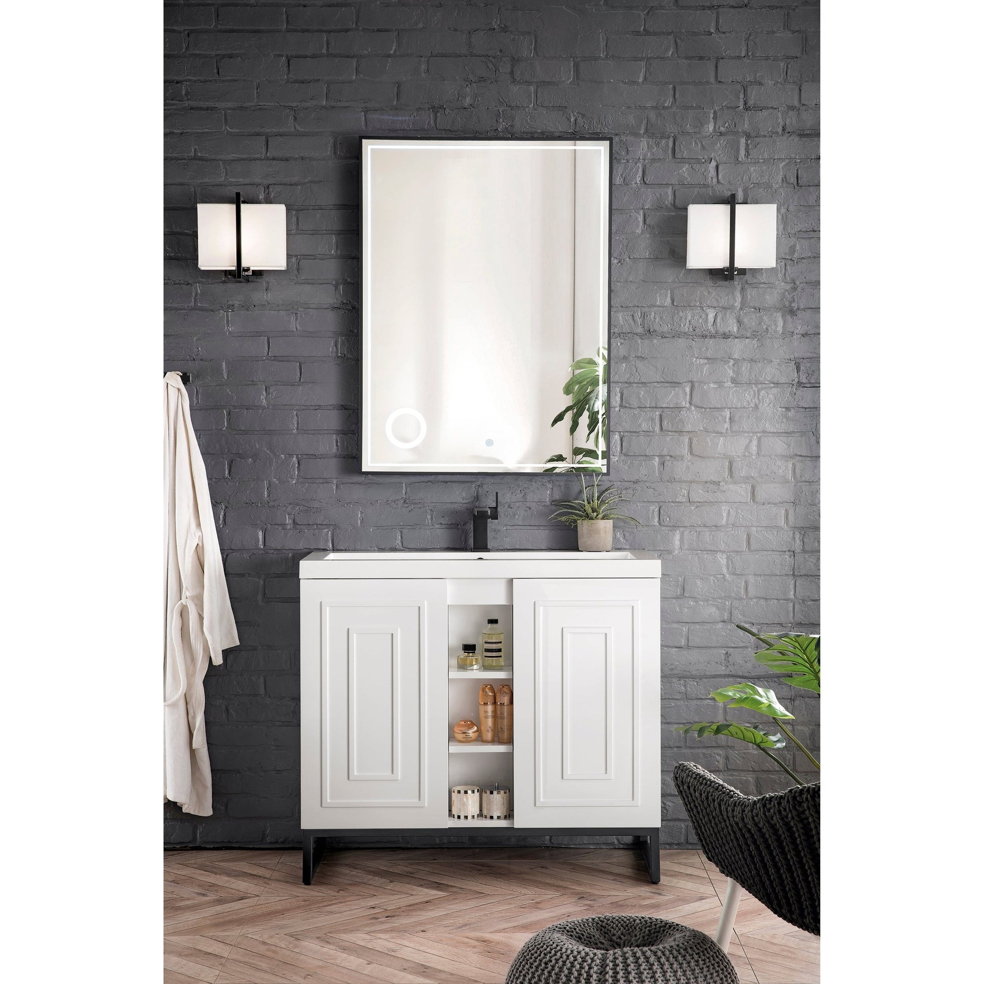 James Martin Vanities Alicante 39.5" Glossy White, Matte Black Single Vanity Cabinet With White Glossy Composite Countertop