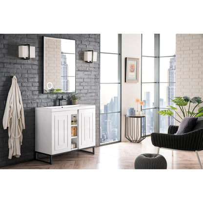 James Martin Vanities Alicante 39.5" Glossy White, Matte Black Single Vanity Cabinet With White Glossy Composite Countertop