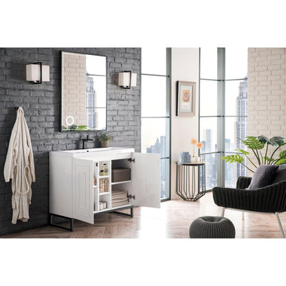 James Martin Vanities Alicante 39.5" Glossy White, Matte Black Single Vanity Cabinet With White Glossy Composite Countertop