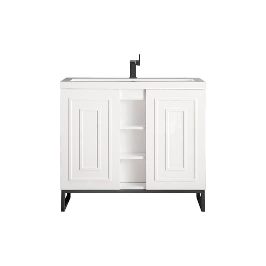 James Martin Vanities Alicante 39.5" Glossy White, Matte Black Single Vanity Cabinet With White Glossy Composite Countertop