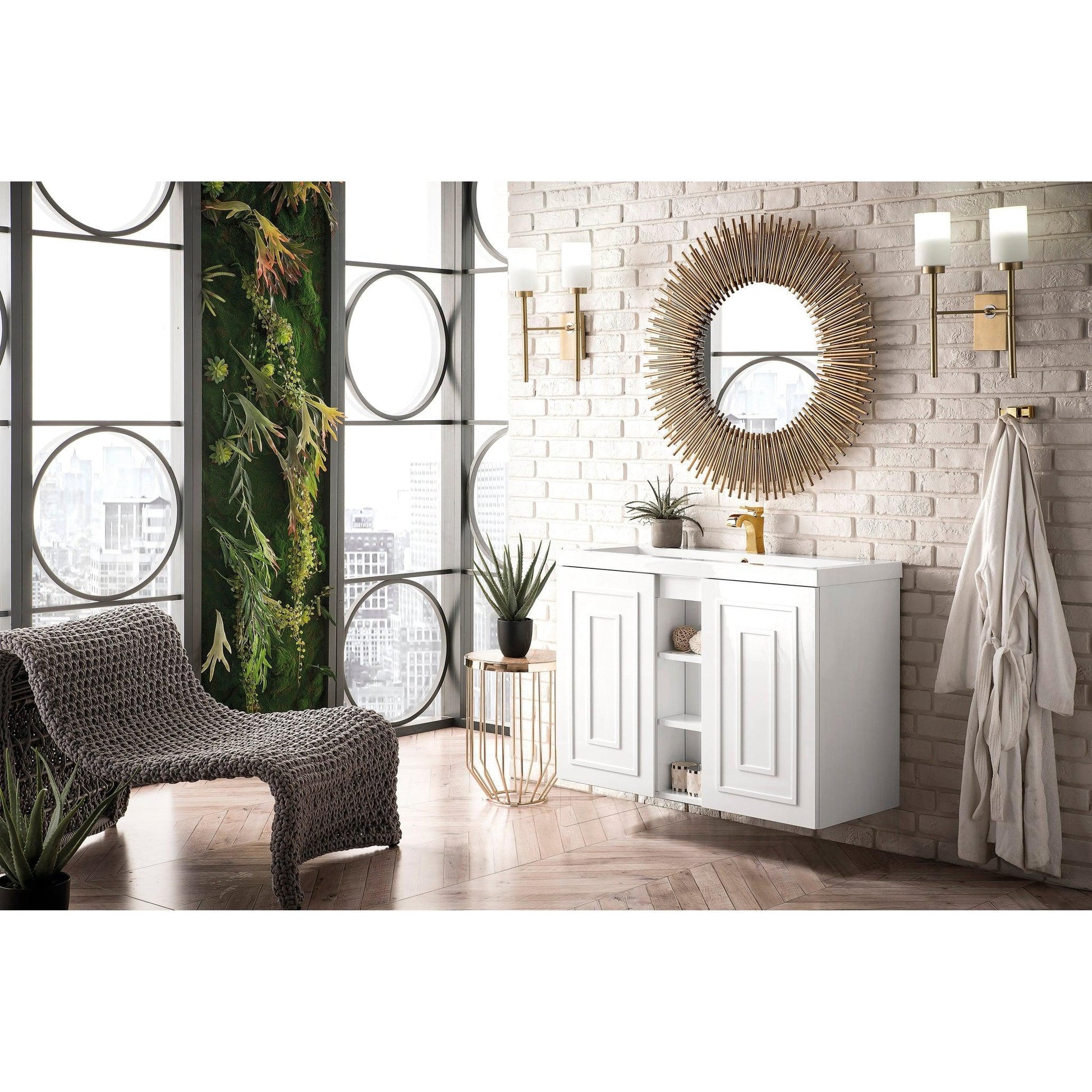 James Martin Vanities Alicante 39.5" Glossy White Single Vanity Cabinet With White Glossy Composite Countertop