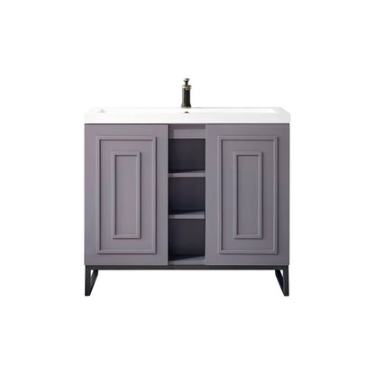 James Martin Vanities Alicante 39.5" Grey Smoke, Matte Black Single Vanity Cabinet With White Glossy Composite Countertop