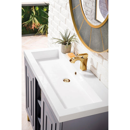 James Martin Vanities Alicante 39.5" Grey Smoke, Radiant Gold Single Vanity Cabinet With White Glossy Composite Countertop